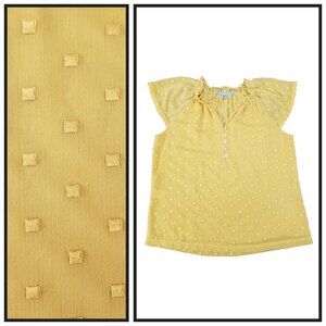 Daniel Rainn Yellow Swiss Dot Blouse PM Ruffle Sleeve Boho Top